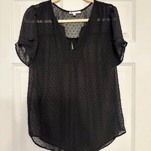 DR2 Black Swiss Dot Sheer Flutter Sleeve Blouse - L